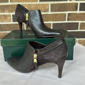 Lauren Ralph Lauren Pablo-Bo-Drs Dark Brown Ankle Bootie, 6.5